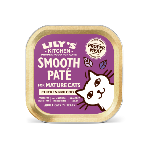 (激賞優惠: 正價$20) (新包裝 新配方) Lily's Kitchen Wet Food [Smooth Paté for Mature Cats - Chicken with Cod] (Senior) 無穀物主食餐盒 老貓海陸鮮味餐 85g 深紫 {原裝行貨} (EXP: 3月/2028)